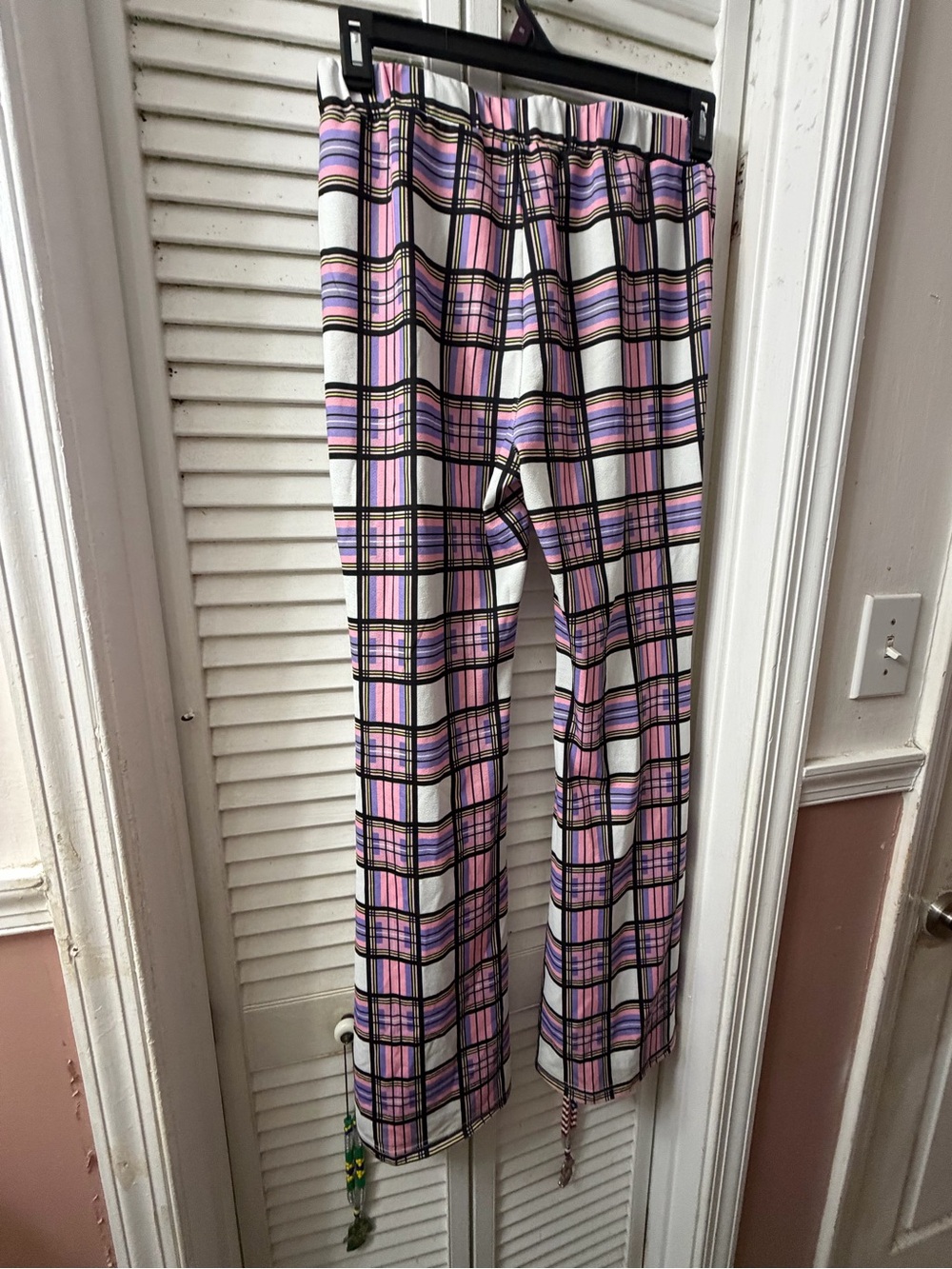 Plaid flare pants.